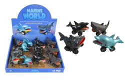 детска играчка от пластмаса, светеща, механична кола, морски обитатели 8х5х5 см.(12 бр. в стек 4 модела)