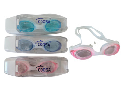 плувни очила, силикон с тапи в пластмасова кутия 4200 (12 бр. в стек)